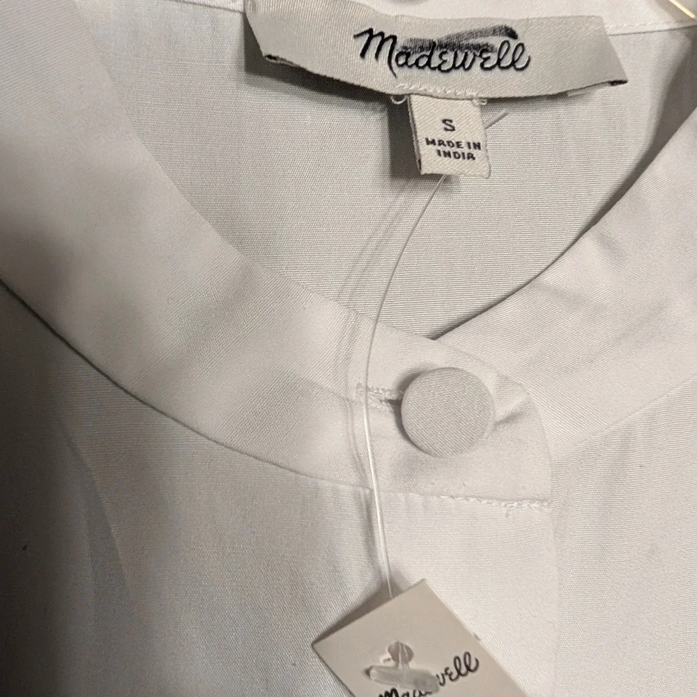 Madewell Puff Sleeve Button Down Band Collar Shirt White Cotton Poplin Blouse S - Picture 7 of 13